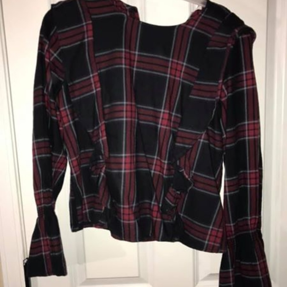 Red & Black Blouse, flowy wrists